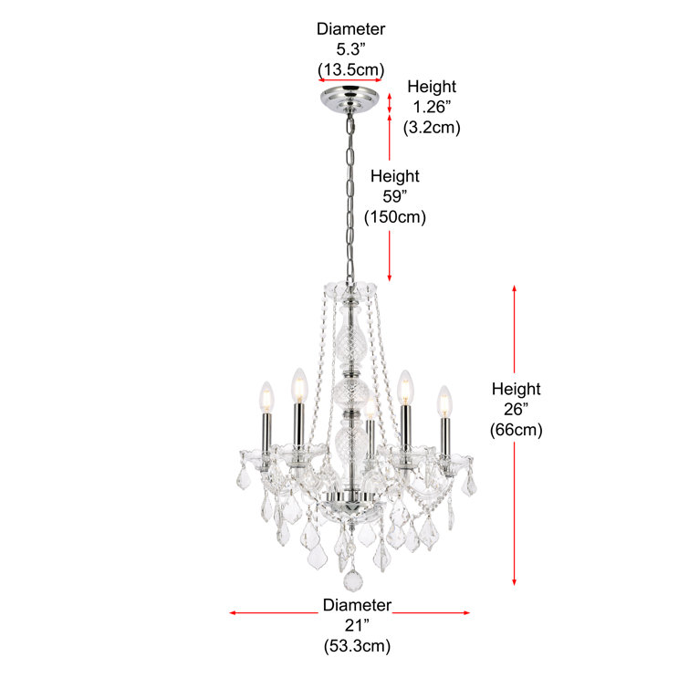 Royal Cut Clear Crystal Chrome 5-Light Chandelier