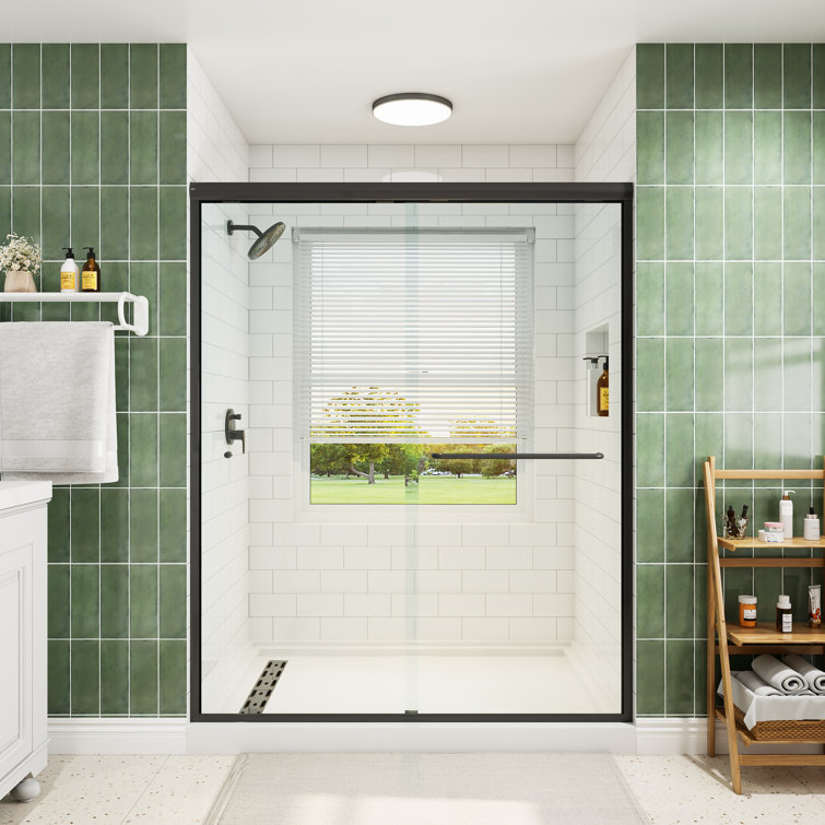 59" Matte Black Semi-Frameless Sliding Shower Door with Clear Glass