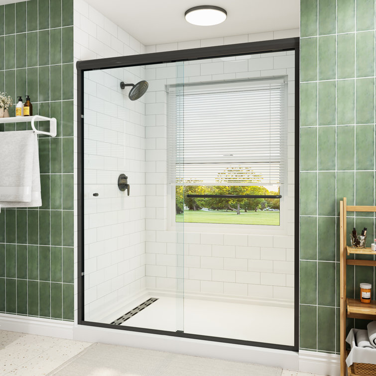 59" Matte Black Semi-Frameless Sliding Shower Door with Clear Glass