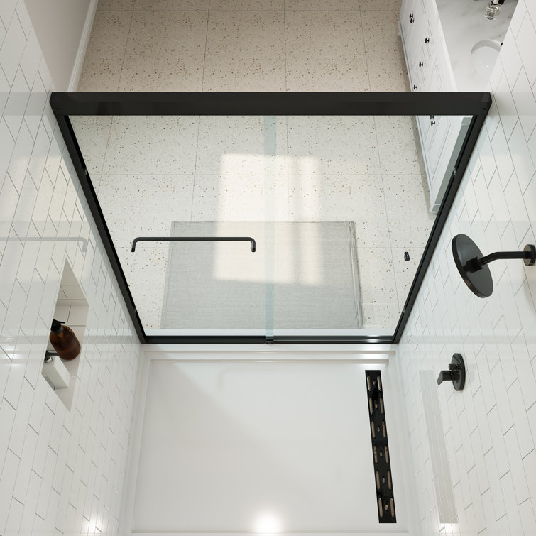 59" Matte Black Semi-Frameless Sliding Shower Door with Clear Glass