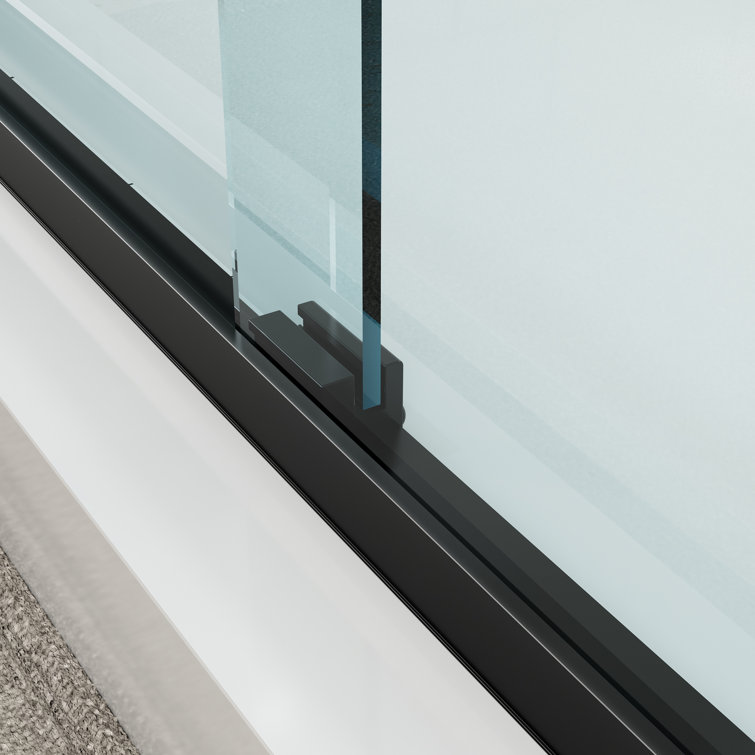 59" Matte Black Semi-Frameless Sliding Shower Door with Clear Glass