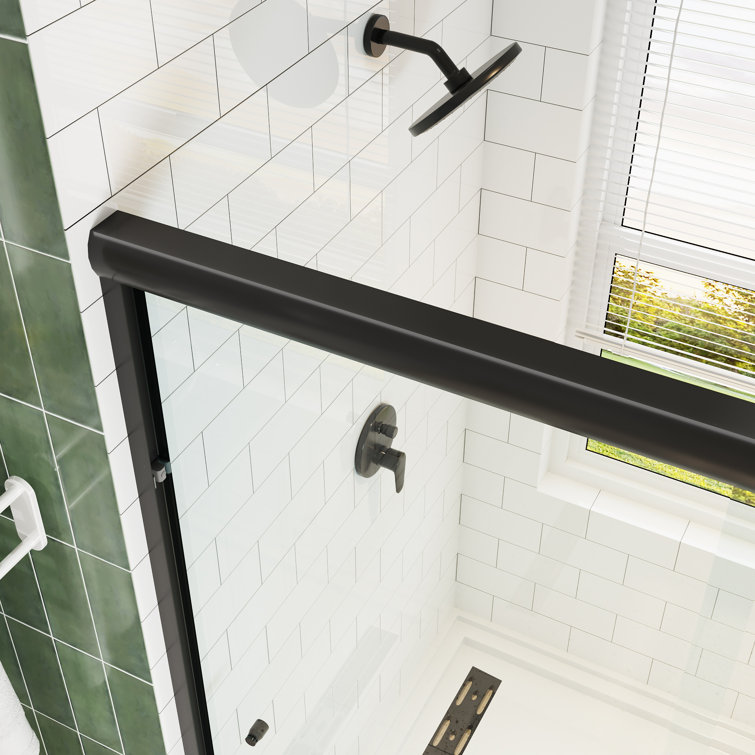 59" Matte Black Semi-Frameless Sliding Shower Door with Clear Glass