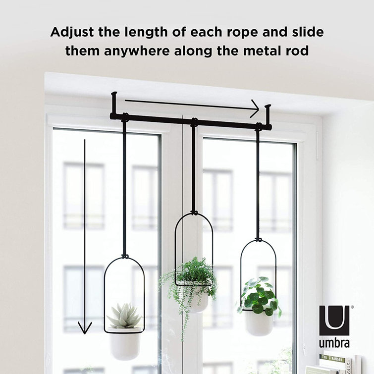 Triflora Adjustable White/Black Indoor Hanging Planter