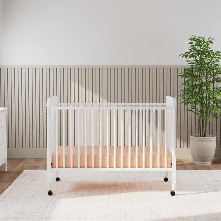 White Pine Wood 3-in-1 Convertible Crib with Wheels