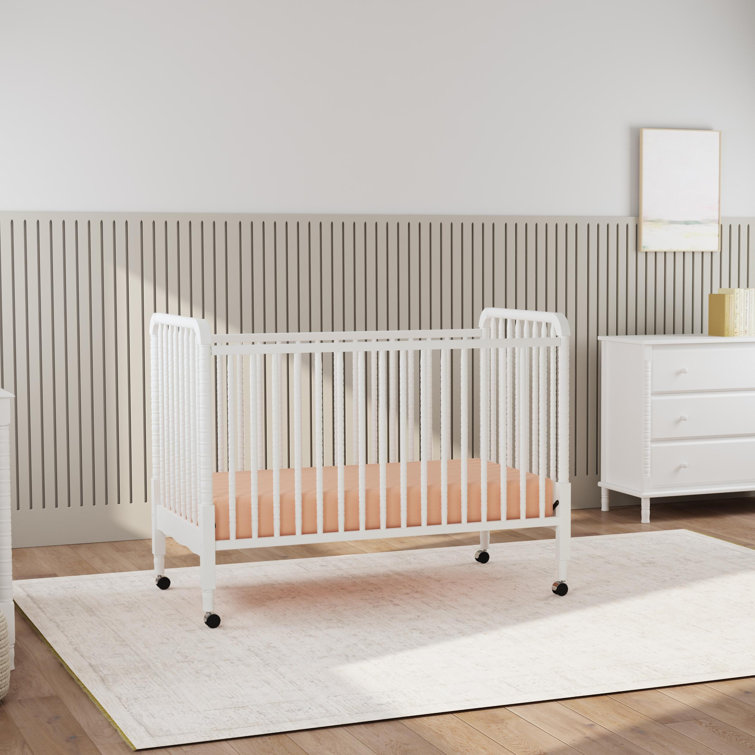 White Pine Wood 3-in-1 Convertible Crib with Wheels