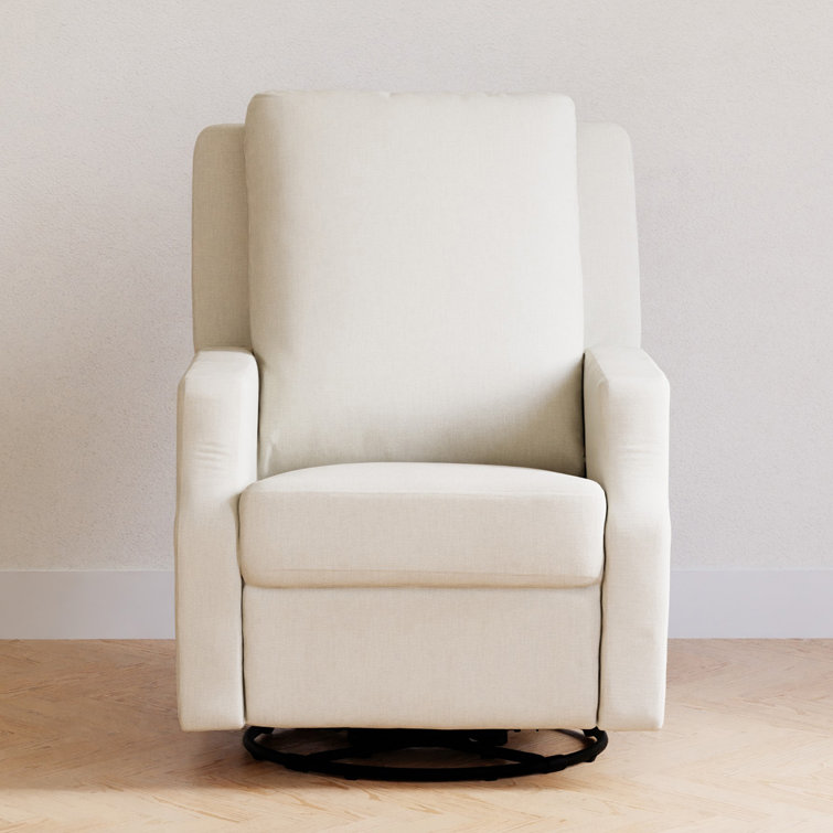 Cream Eco-Weave Swivel Recliner with Wood Base