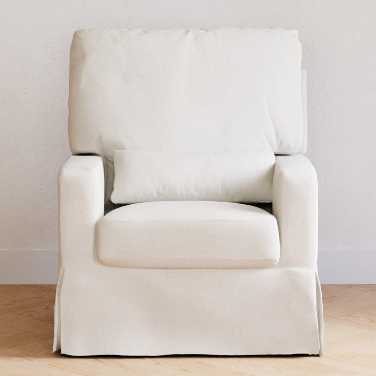 Cream Eco-Weave Swivel Glider Chair with Wood Base