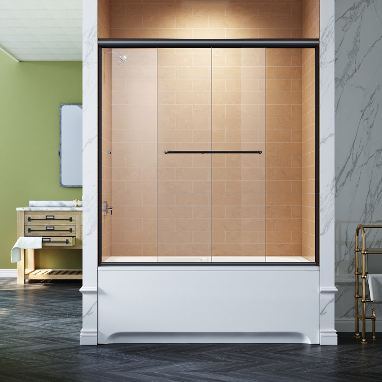 Elegant Black Matte Sliding Bathtub Shower Door with Tempered Glass
