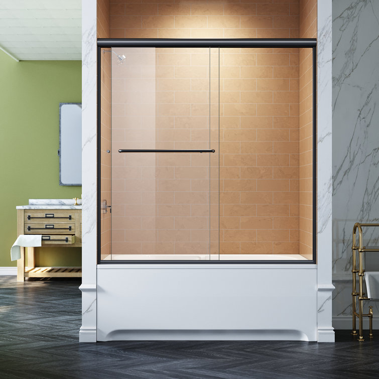 Elegant Black Matte Sliding Bathtub Shower Door with Tempered Glass