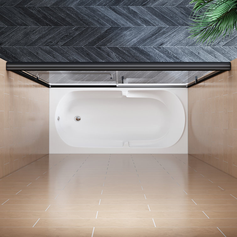 Elegant Black Matte Sliding Bathtub Shower Door with Tempered Glass