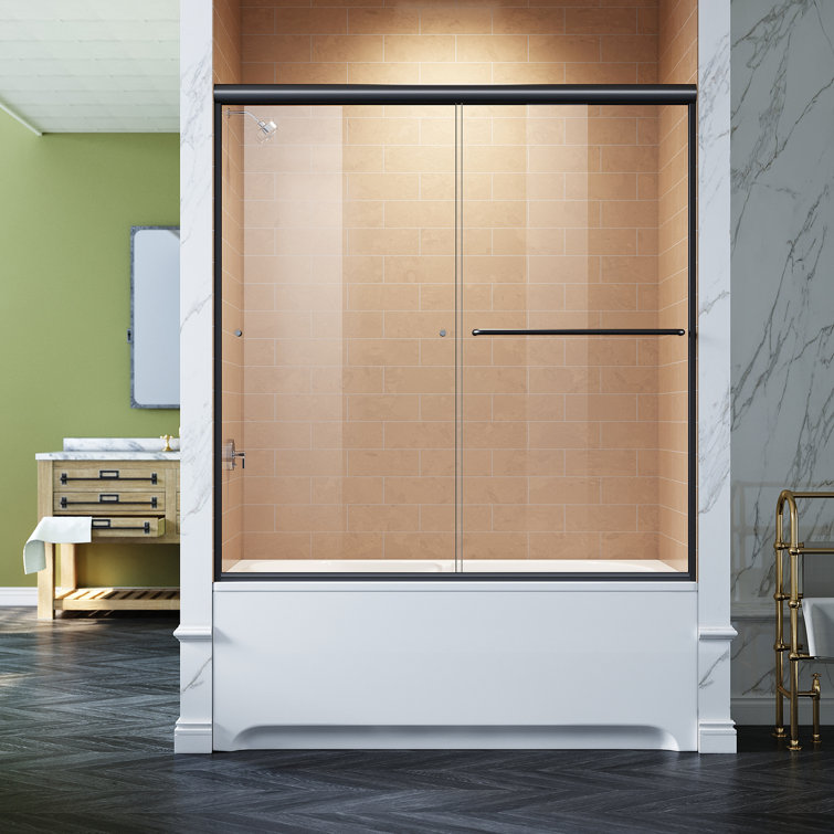Elegant Black Matte Sliding Bathtub Shower Door with Tempered Glass
