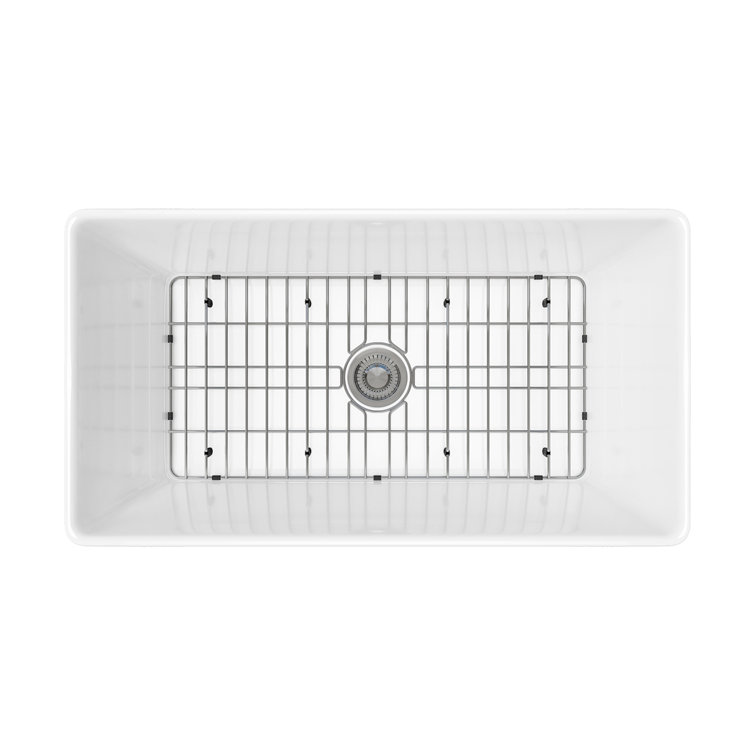 Sinber 36" White Fireclay Farmhouse Apron Single Bowl Kitchen Sink with Drainboard