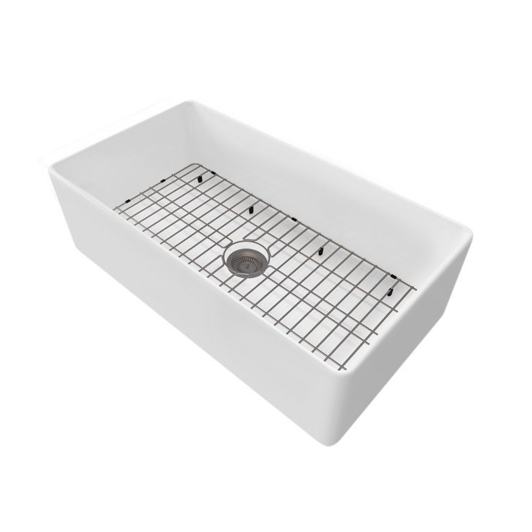 Sinber 36" White Fireclay Farmhouse Apron Single Bowl Kitchen Sink with Drainboard