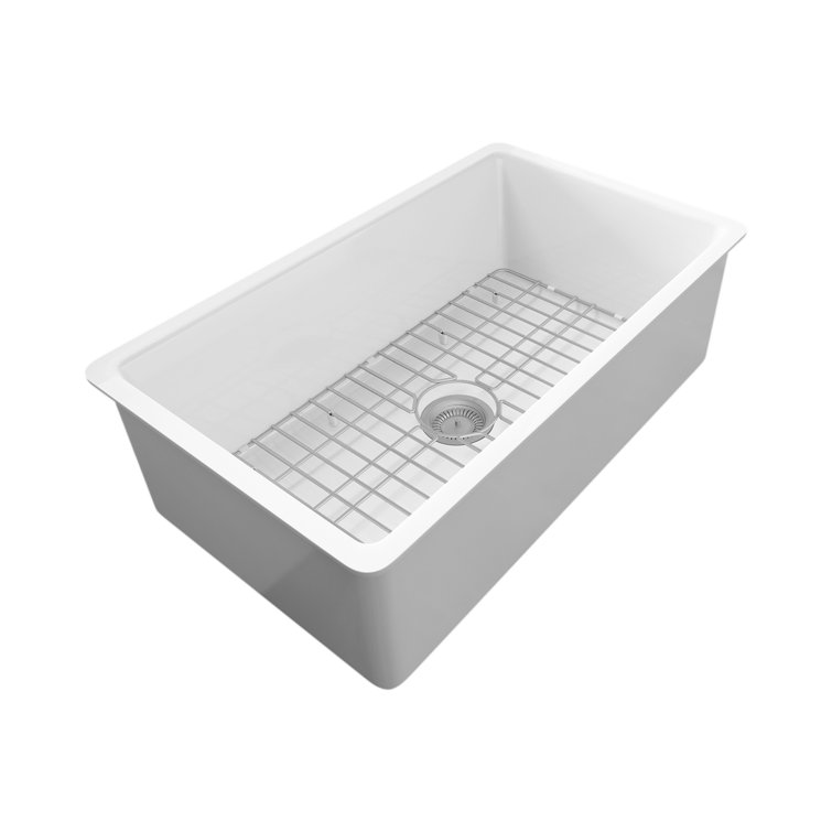 32" White Fireclay Drop-In Single Bowl Kitchen Sink with Drainboard