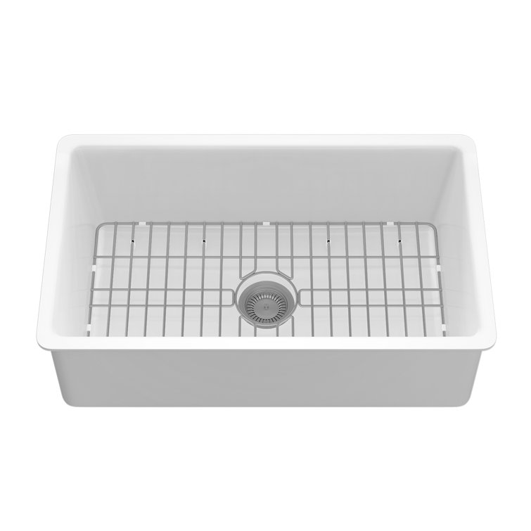 32" White Fireclay Drop-In Single Bowl Kitchen Sink with Drainboard