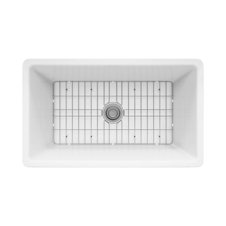 32" White Fireclay Drop-In Single Bowl Kitchen Sink with Drainboard