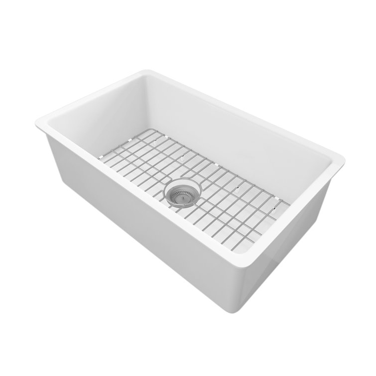 32" White Fireclay Drop-In Single Bowl Kitchen Sink with Drainboard