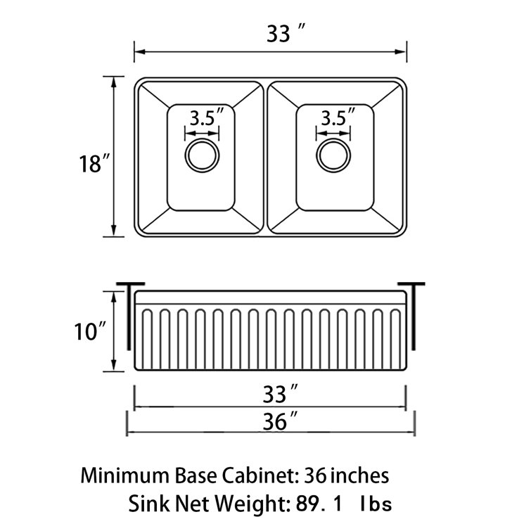 Sinber 33'' White Fireclay Farmhouse Double Bowl Kitchen Sink