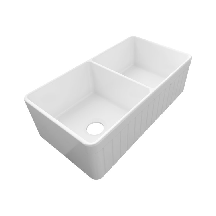 Sinber 33'' White Fireclay Farmhouse Double Bowl Kitchen Sink