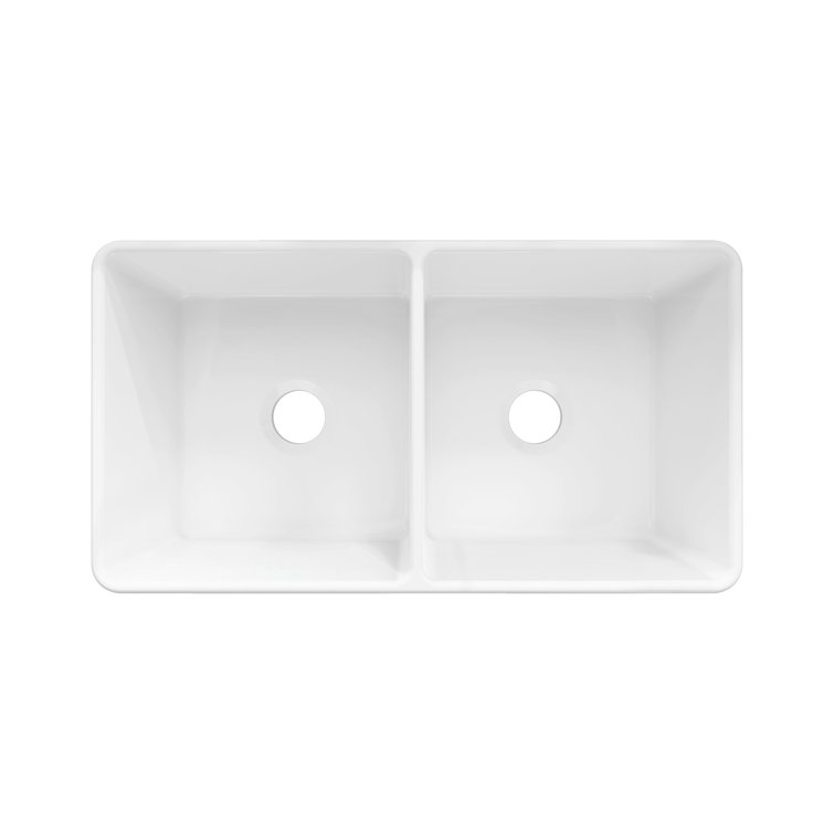 Sinber 33'' White Fireclay Farmhouse Double Bowl Kitchen Sink