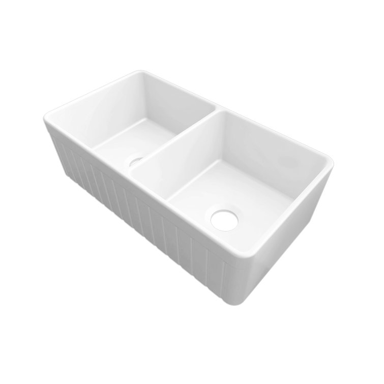 Sinber 33'' White Fireclay Farmhouse Double Bowl Kitchen Sink