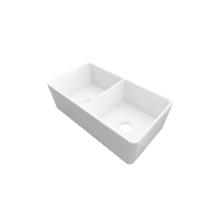 Sinber 33'' White Fireclay Farmhouse Double Bowl Kitchen Sink