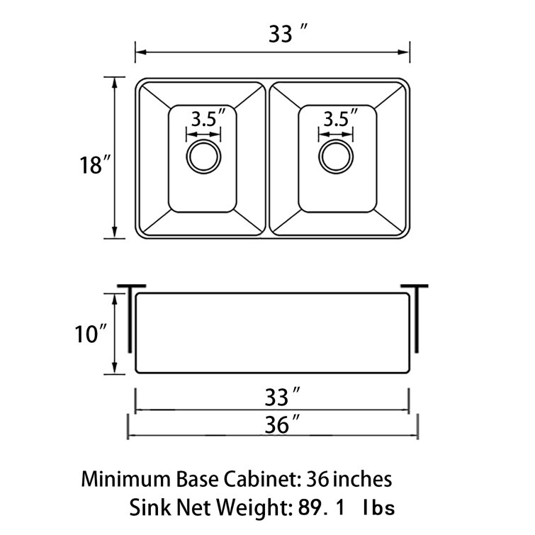 Sinber 33'' White Fireclay Farmhouse Double Bowl Kitchen Sink