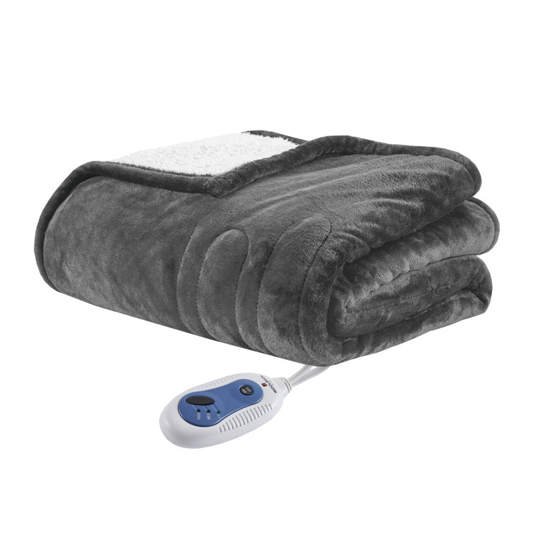 Gray Electric Heated Reversible Sherpa Throw Blanket