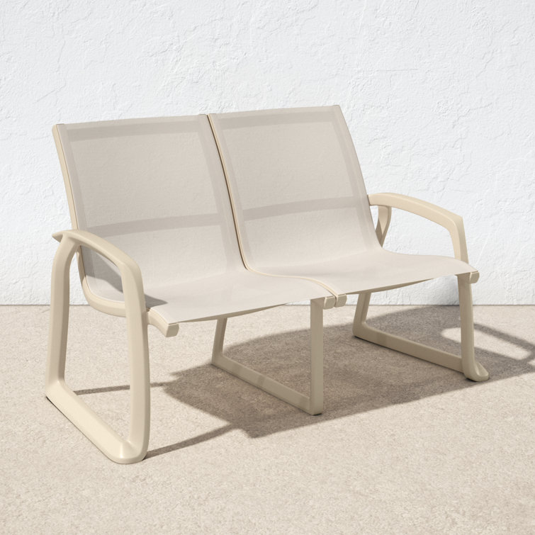 Taupe Plastic Outdoor Loveseat with Armrests
