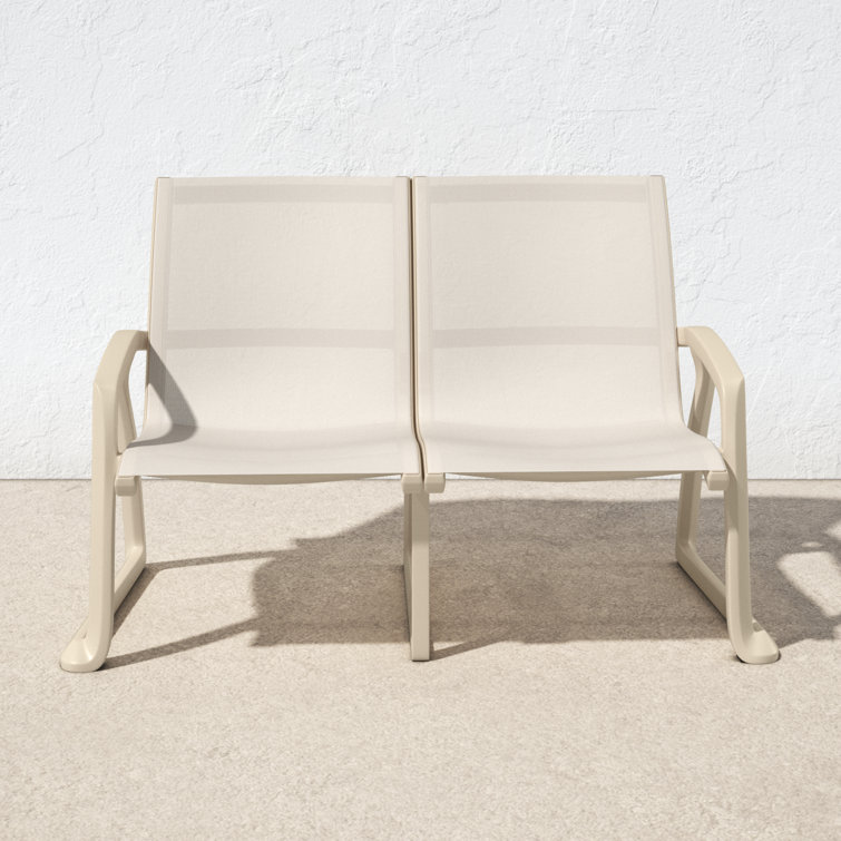 Taupe Plastic Outdoor Loveseat with Armrests