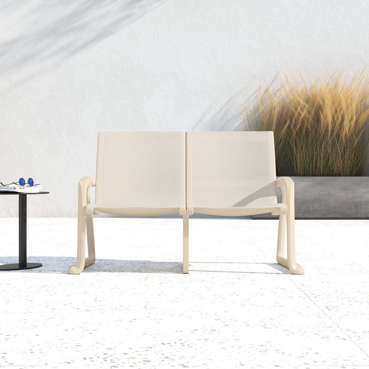 Taupe Plastic Outdoor Loveseat with Armrests