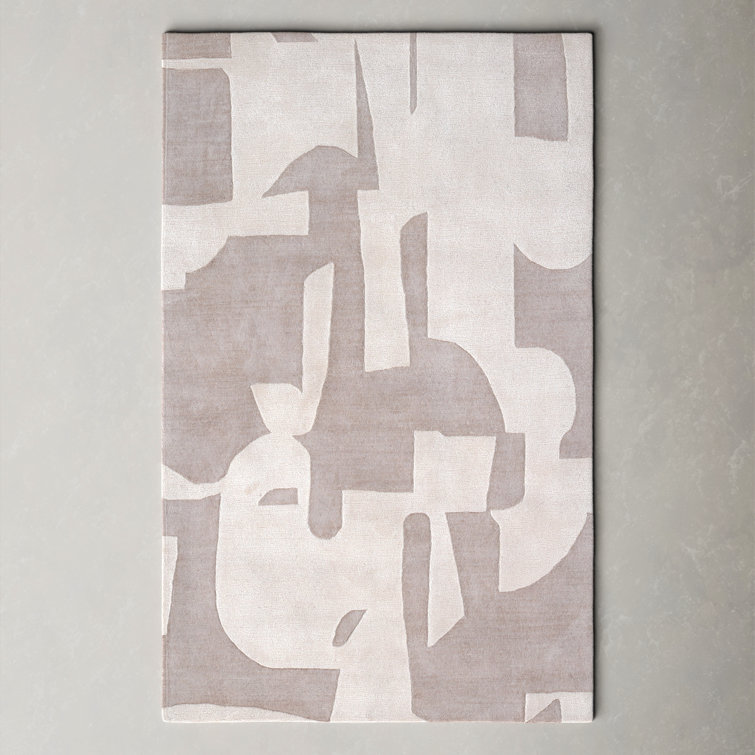 Gray and Cream Abstract Wool Viscose 10' x 14' Rug