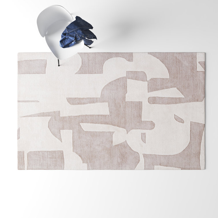 Gray and Cream Abstract Wool Viscose 10' x 14' Rug