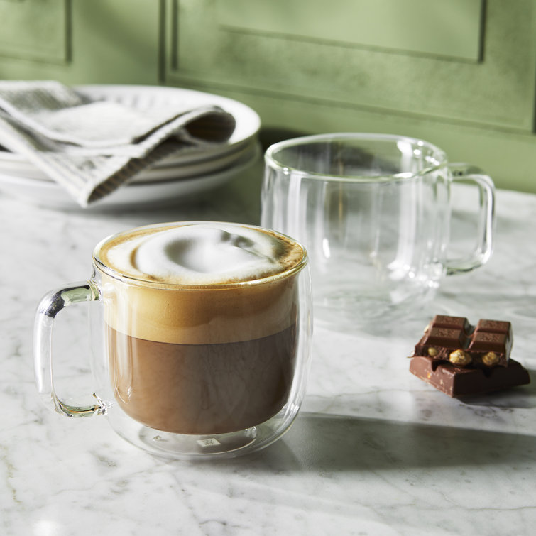 Clear Double-Wall Glass Cappuccino Mug Set, 15 fl. oz