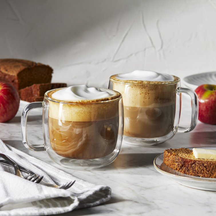 Clear Double-Wall Glass Cappuccino Mug Set, 15 fl. oz