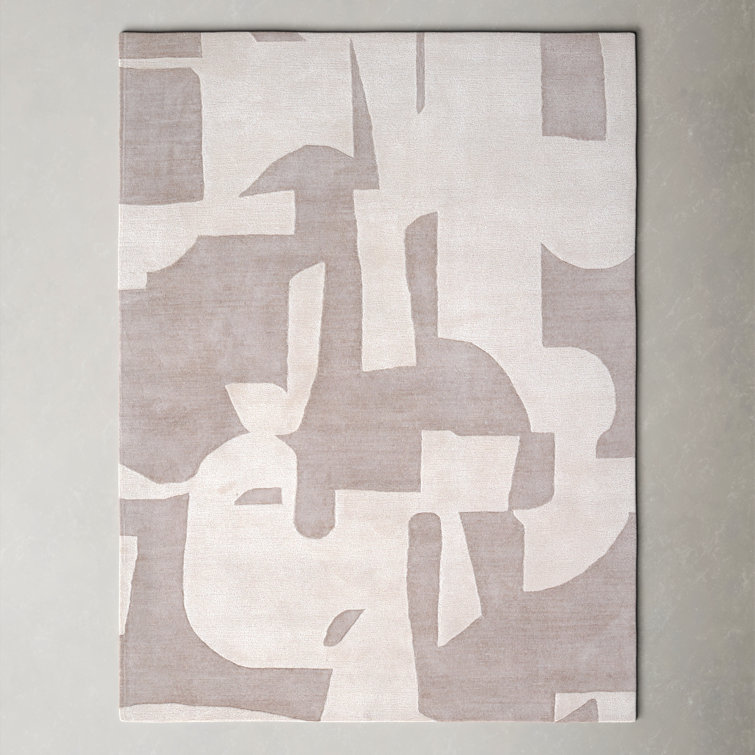 Hand Tufted Abstract Taupe and Cream Wool Rug 9' x 12'