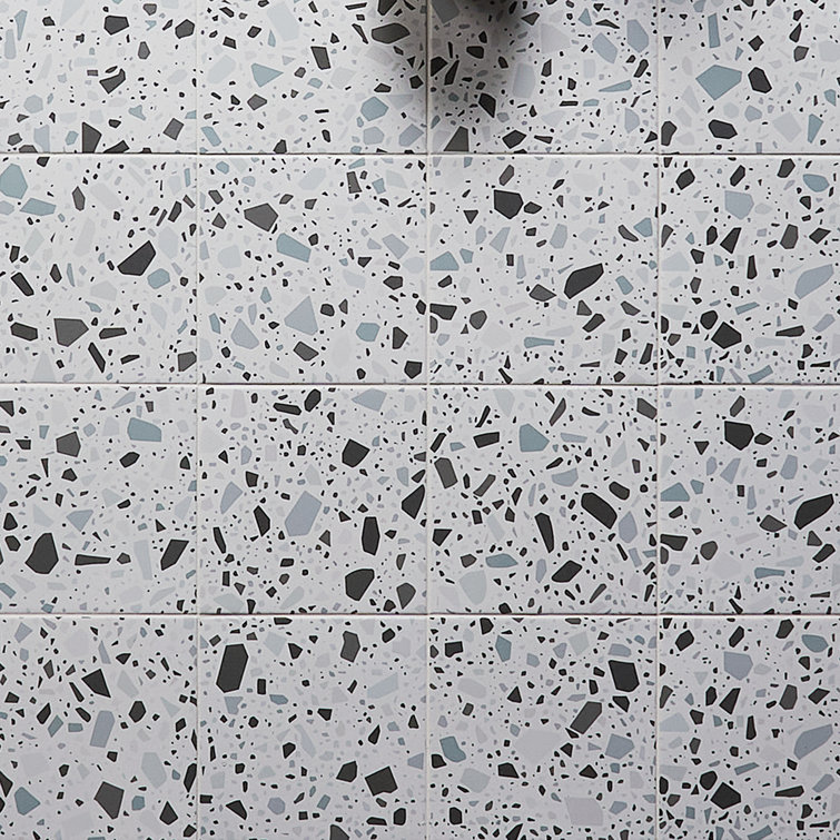 Confetti 8" x 8" White Gray Terrazzo Porcelain Shower Tile