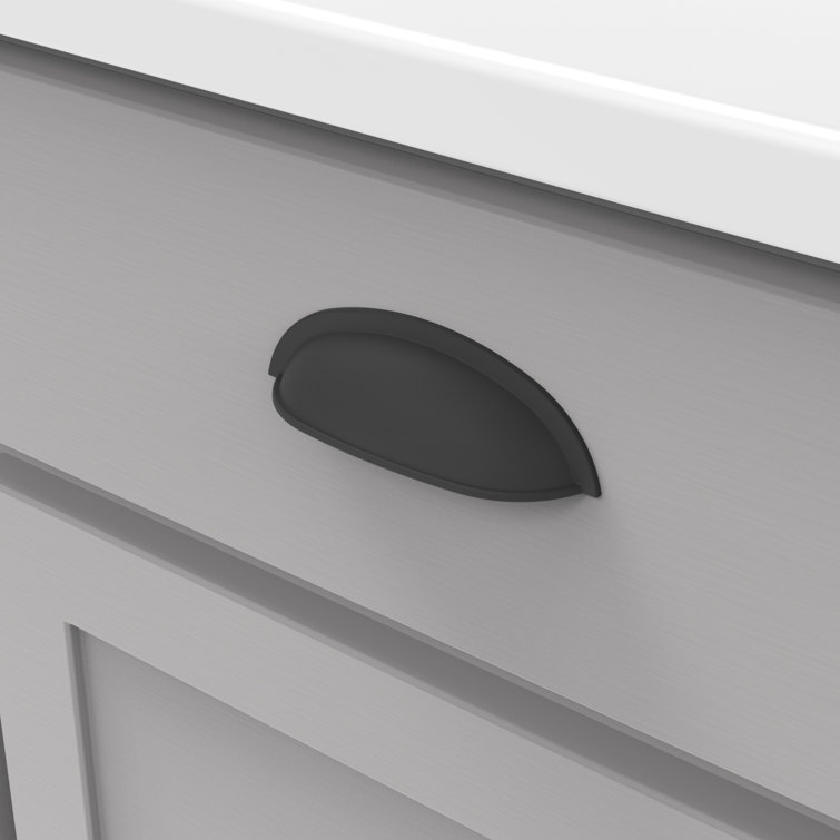 Matte Black Cup Pull with Mounting Hardware, 3 Inch