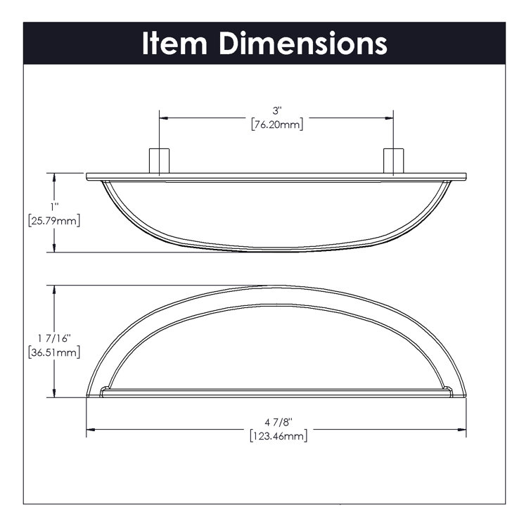 Matte Black Cup Pull with Mounting Hardware, 3 Inch