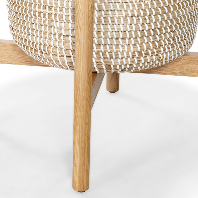 Natural Oak Coat Rack with Woven Basket and Eight Hooks