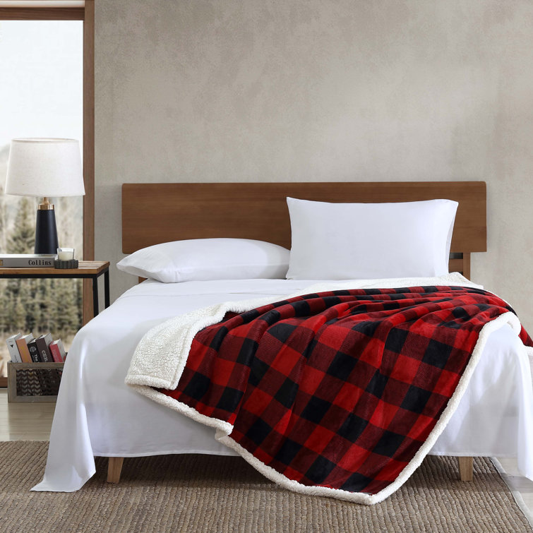 Cabin Plaid Red Fleece & Cotton Sherpa Reversible Throw Blanket