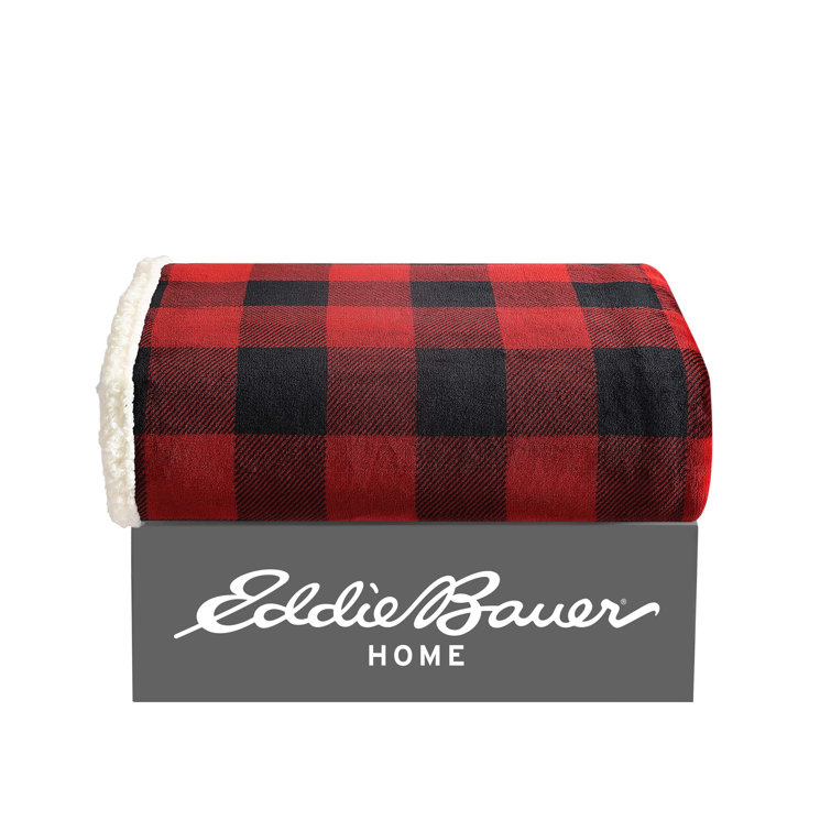Cabin Plaid Red Fleece & Cotton Sherpa Reversible Throw Blanket
