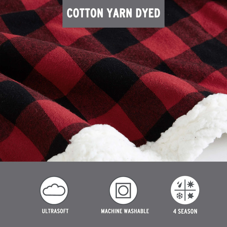 Cabin Plaid Red Fleece & Cotton Sherpa Reversible Throw Blanket