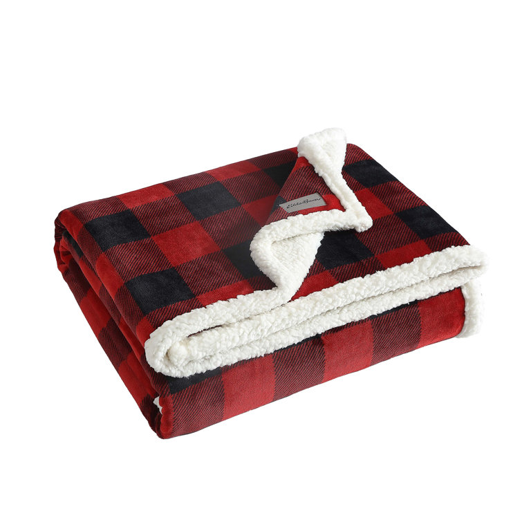 Cabin Plaid Red Fleece & Cotton Sherpa Reversible Throw Blanket