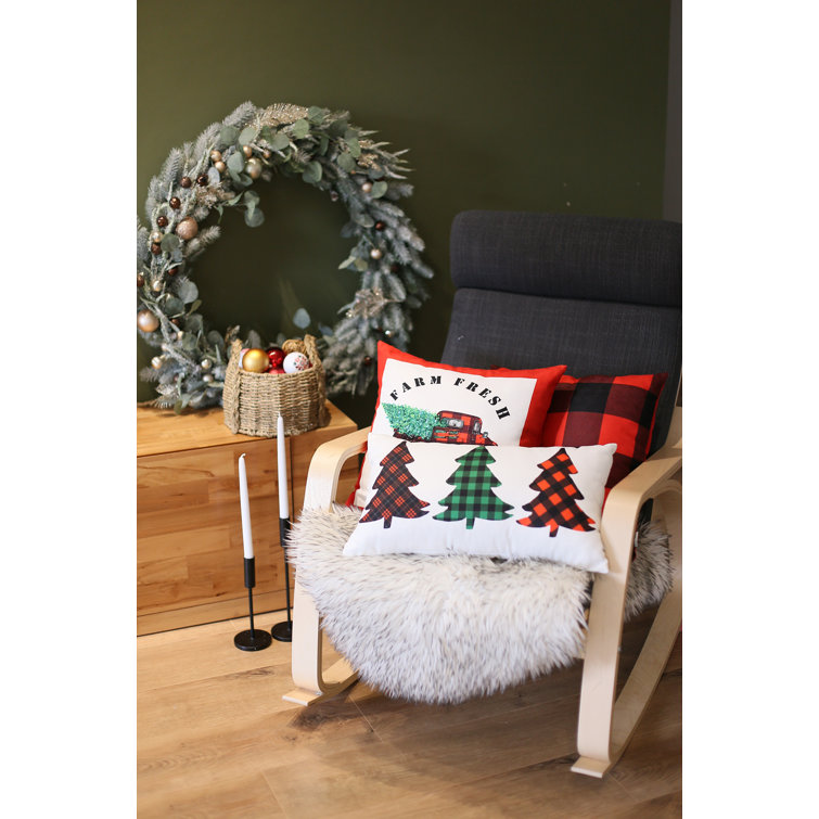 White Polyester Christmas Truck Euro Throw Pillow Cover Set