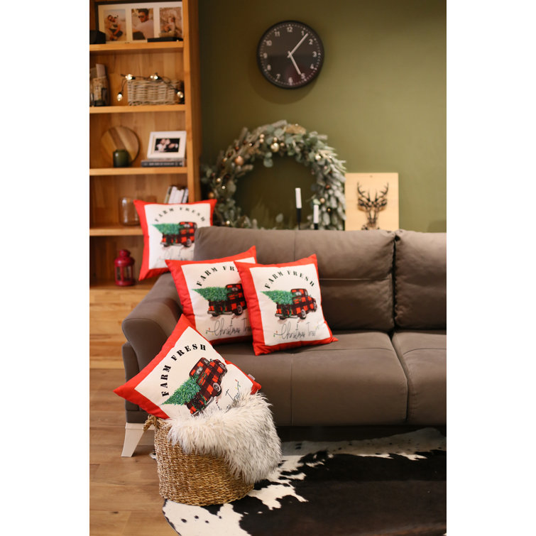White Polyester Christmas Truck Euro Throw Pillow Cover Set