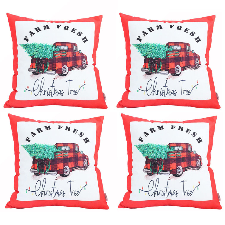 White Polyester Christmas Truck Euro Throw Pillow Cover Set