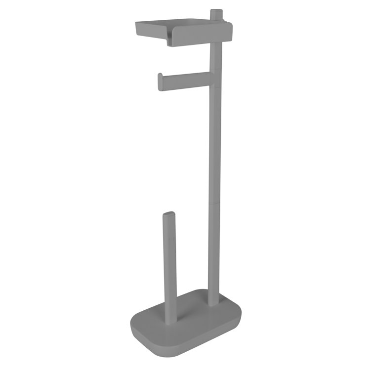 Gray Freestanding 3-in-1 Toilet Paper Holder with Adjustable Shelf