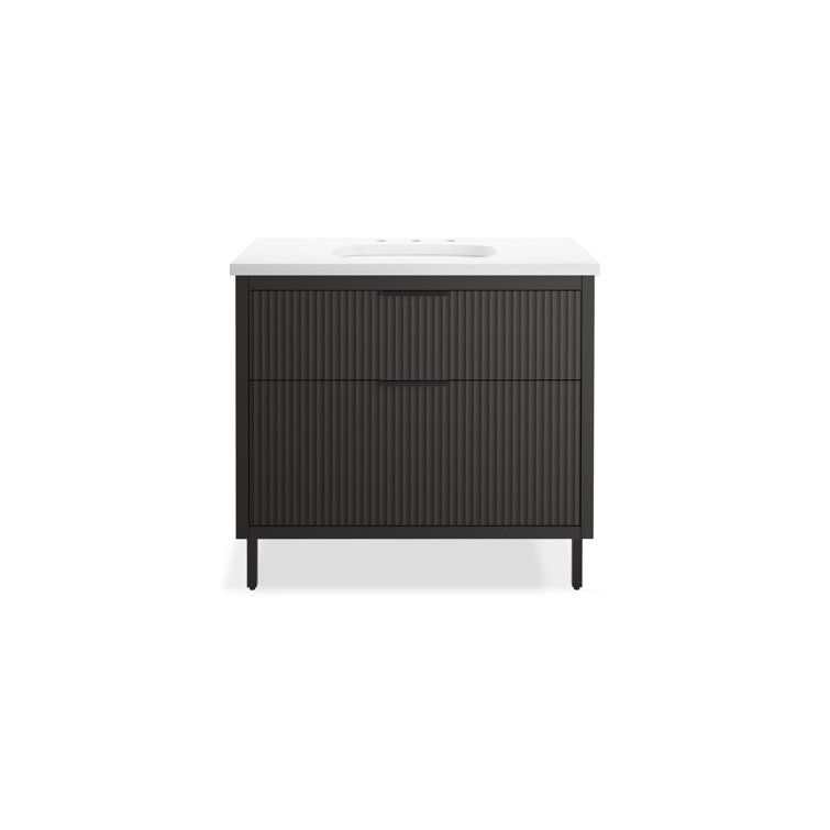 Spacity 36" Dark Steel Wall-Hung Vanity with Quartz Top