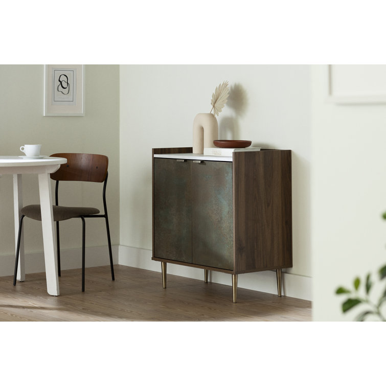 Natural Walnut and Oxide Brown Adjustable Shelf Cabinet